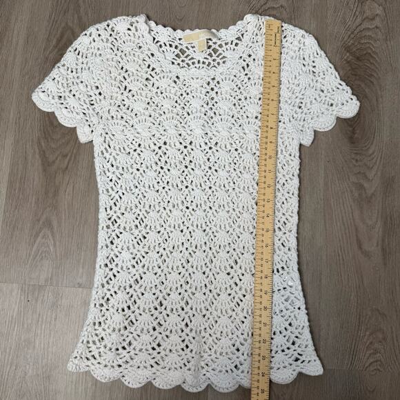 Michael Kors Woman Knitted Crochet Short Sleeve Top White Size Small - Picture 6 of 8